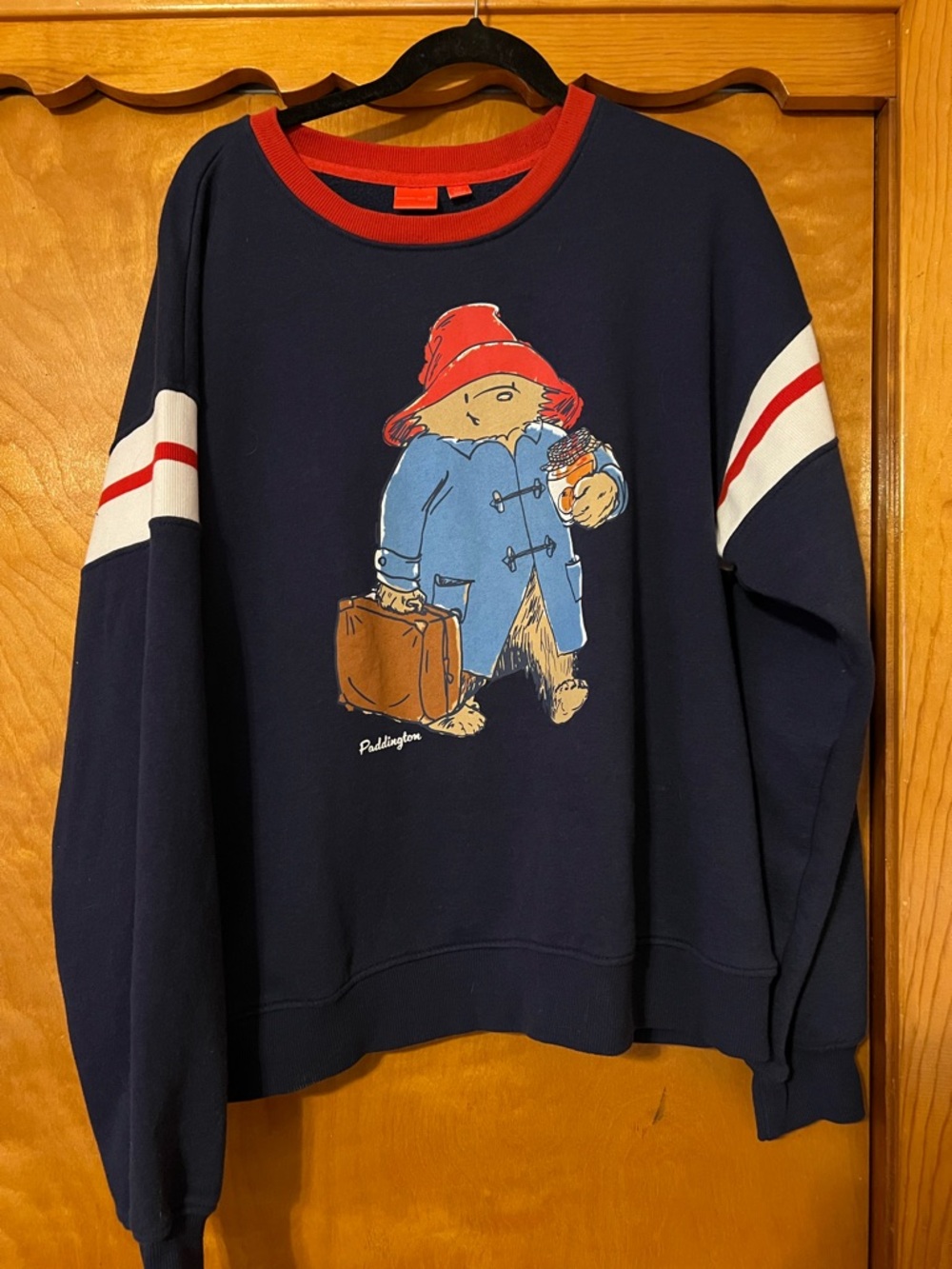 Navy Paddington Bear Graphic Crewneck Sweatshirt - Red & White Trim XXL